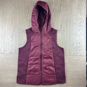 M The North Face Hooded Hybrid Insulated Fleece Vest Burgundy Zip